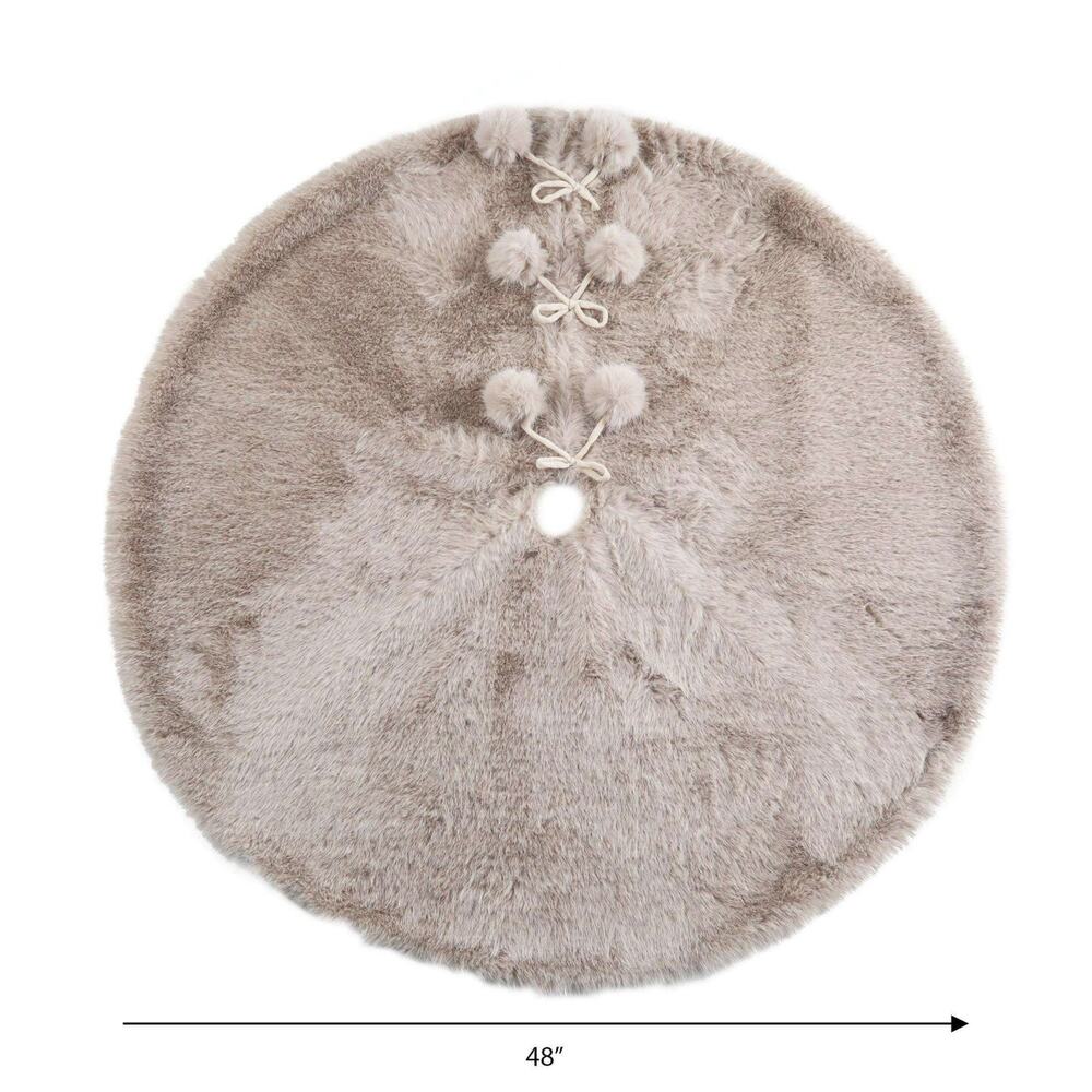 Holiday Time Luxe Soft Faux Fur 48 Inch Tree Skirt With Pom Poms - Gray/Taupe